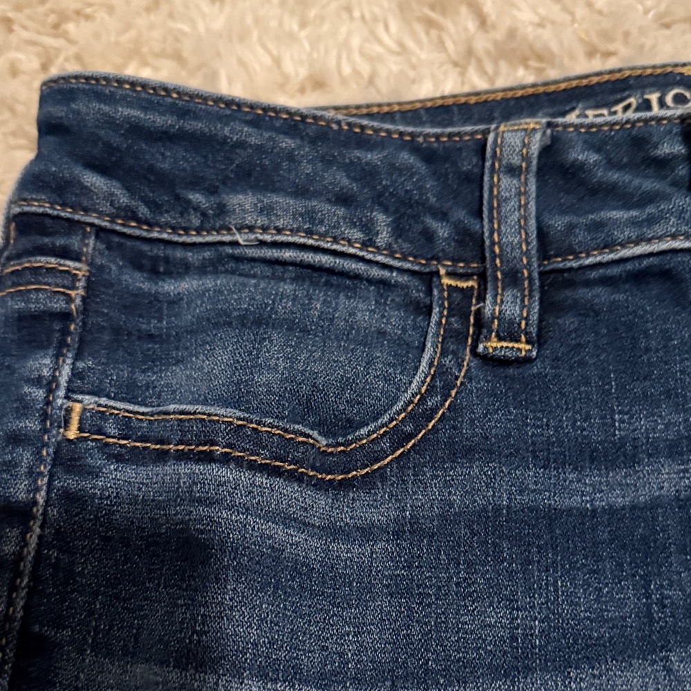 AEO Dark Blue Distressed Skinny Jeans - Picture 7 of 15
